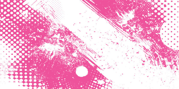 With pink paint splatters and scratched elements against a white background  abstract expressionism painting illustration