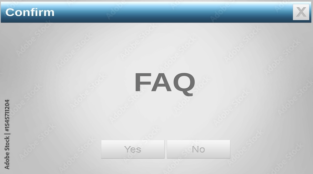 Poster image of confirm and faq text with yes and no buttons on grey website window, with copy space