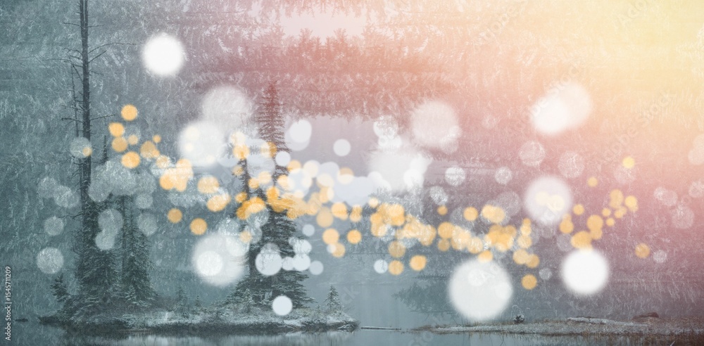 Poster trees in forest with bokeh in foreground