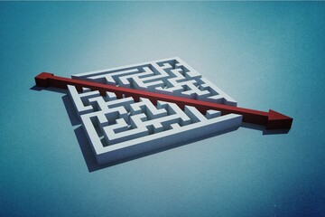 Red arrow cutting through puzzle