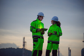 Petroleum engineers are working at petroleum refineries.