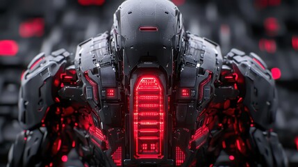 Cybernetic Armor: Red Lights, Futuristic Mech