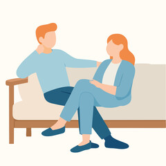 Flat Illustration Couple Talking on Sofa About Problem Concept