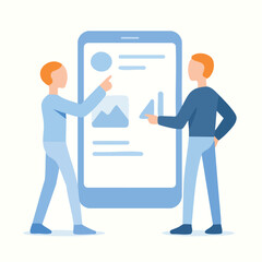Flat Illustration of Two People Analyzing Data on Mobile Phone