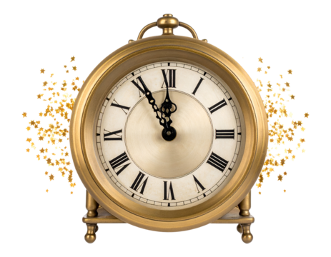 Classic gold table clock with Roman numerals and decorative background - Powered by Adobe