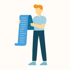 Flat Style Illustration of Man Holding A Long Checklist Form