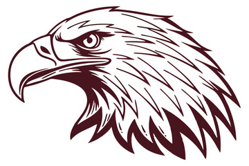 Brown shaded eagle head shows a stoic expression facing towards the left side