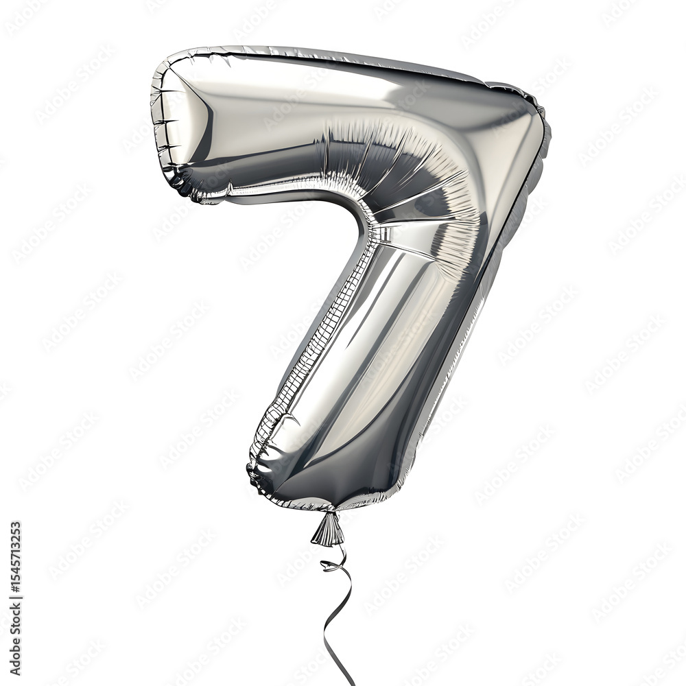 Fototapete a balloon shaped like the number 7 ,silver metallic finish with realistic reflections and smooth tex