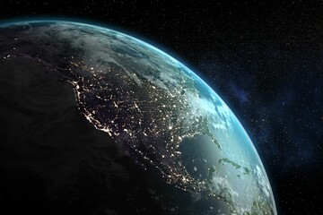 Digitally generated image of illuminated planet Earth