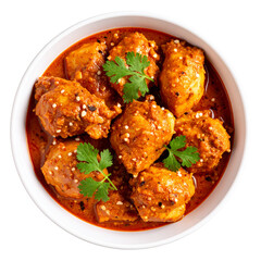 Top view of Chicken muamba, Gabon in plate isolated on transparent background, object, cut out