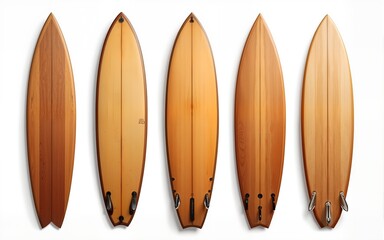 Collection of vintage wooden longboard surfboard isolated on white with clipping path for object, retro styles. High quality