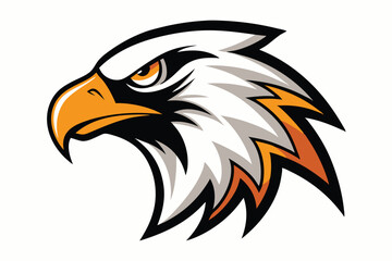 Fierce eagle head displays striking orange beak and intense gaze on clear background