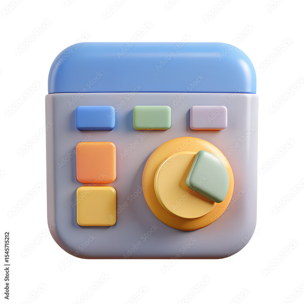 Poster 3d rendered illustration of a playful stylized control panel with colorful buttons and a knob