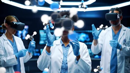 VR-using scientists examine molecular models in lab - Powered by Adobe