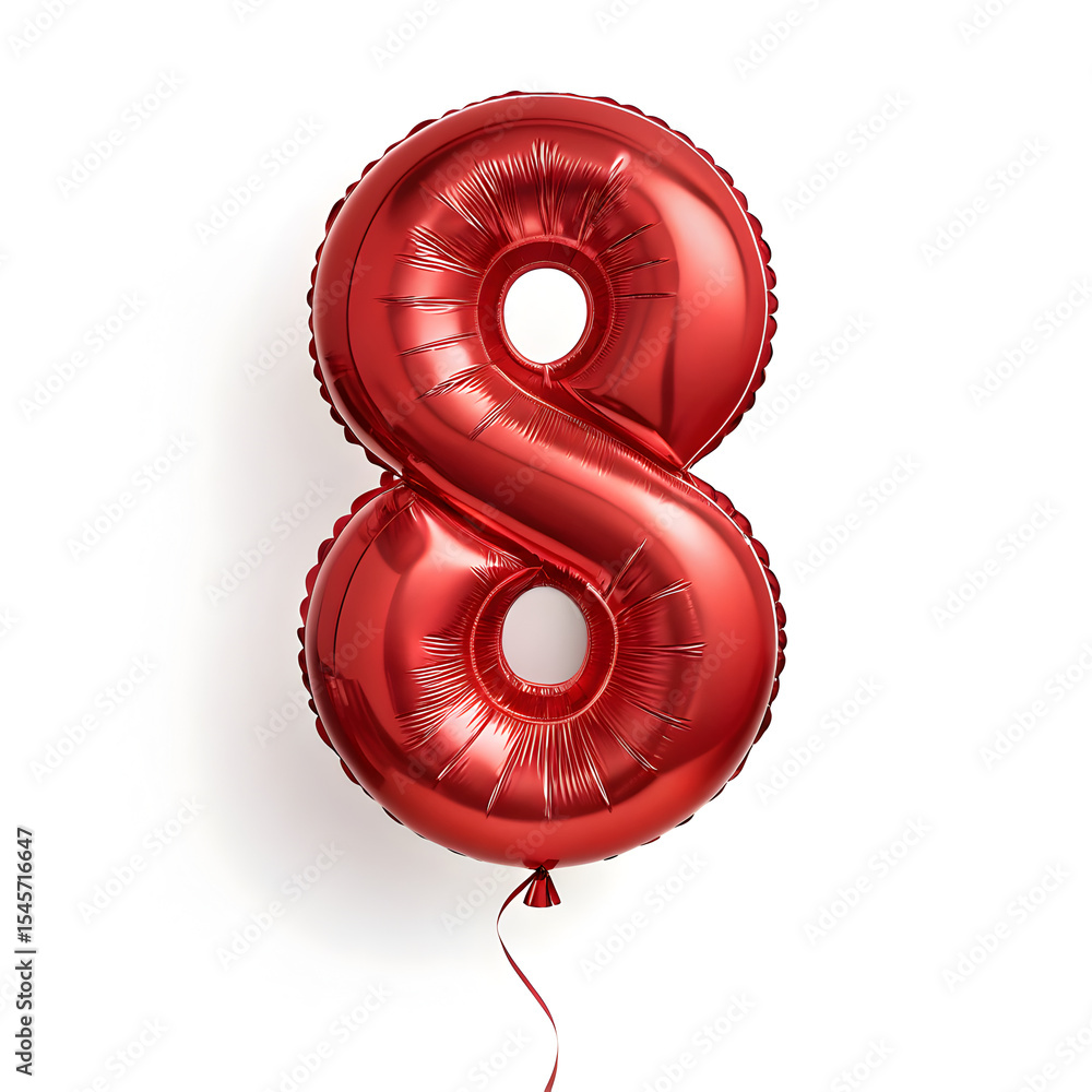 Fototapete a balloon shaped like the number 8,glossy red metallic finish with realistic reflections and smooth 