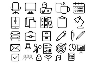 Fototapeta premium Modern Office and Business Workspace Line Icons Set