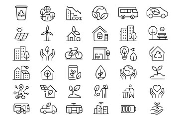 Eco-Urbanism and Sustainable City Solid Icons Set