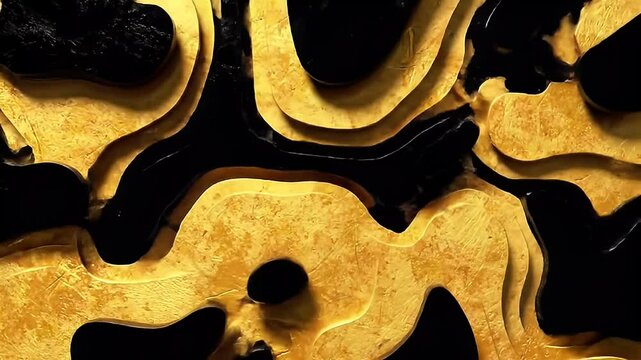 Abstract gold textured shapes on dark field, flowing patterns & negative space