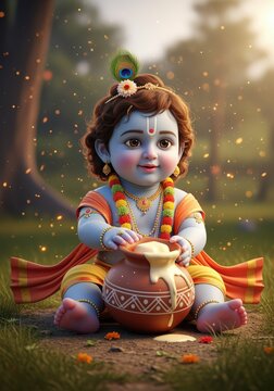 Adorable krishna eating butter hindu god deity indian mythology divine baby god