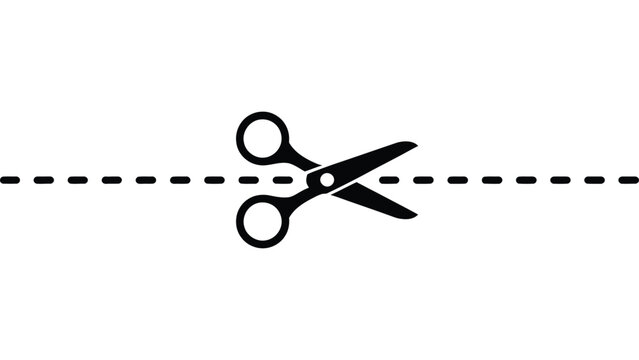 Scissors cutting along a dashed line on white background symbolizing a coupon cutout, craft tool, or printable design element