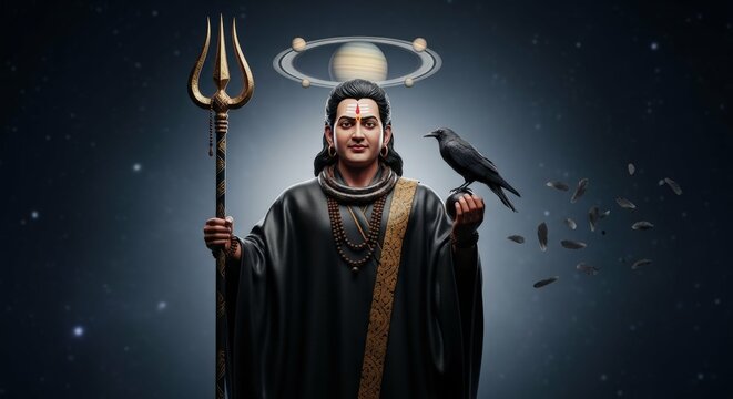 Shani dev shani maharaj hindu god with crow planet saturn astrology trident