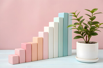 Pastel Growth Chart Colorful Blocks and Plant Visualizing Progress and Success