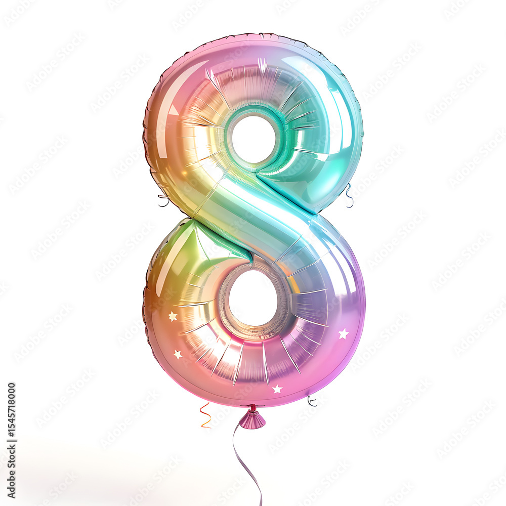 Fototapete a balloon shaped like the number 8,holographic metallic finish with realistic reflections and smooth