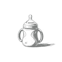 Hand-drawn illustration of a baby bottle