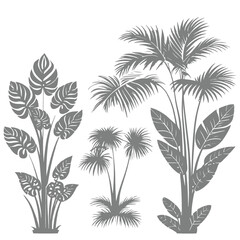 Collection of potted plants silhouettes for interior decoration