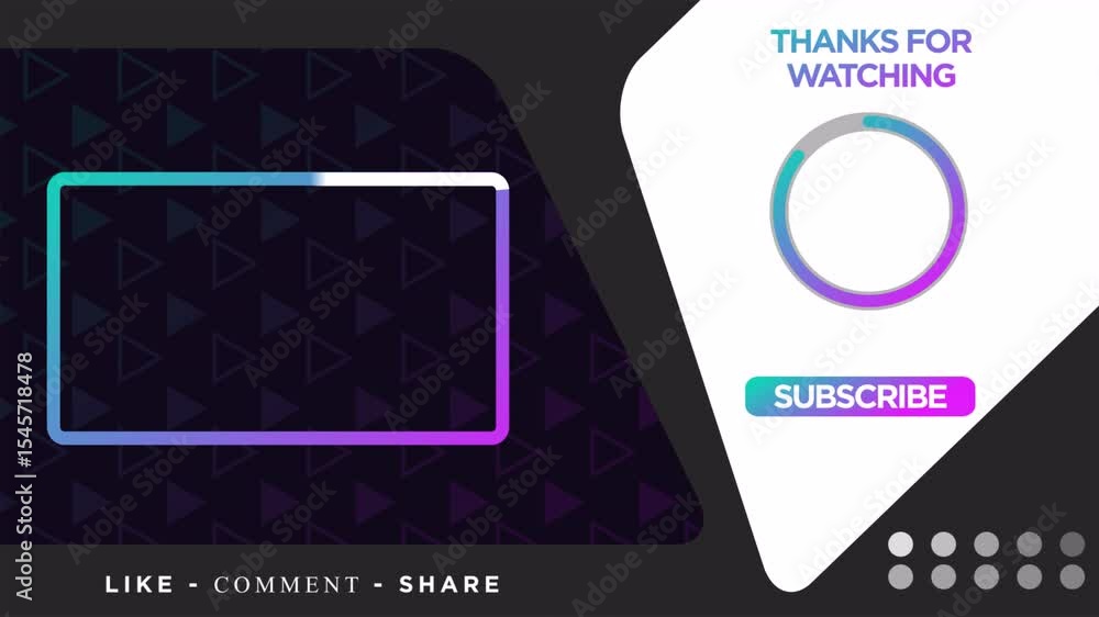 Poster youtube end screen template with recommended video box, subscribe button, and circular progress bar