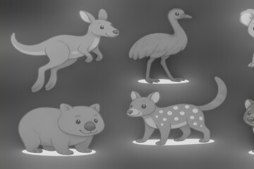 Obraz premium Adorable Australian Wildlife Illustrations in Neutral Tones Perfect for Nature and Animal Lovers