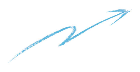 Light blue arrow symbol colored pencil isolated on transparent background