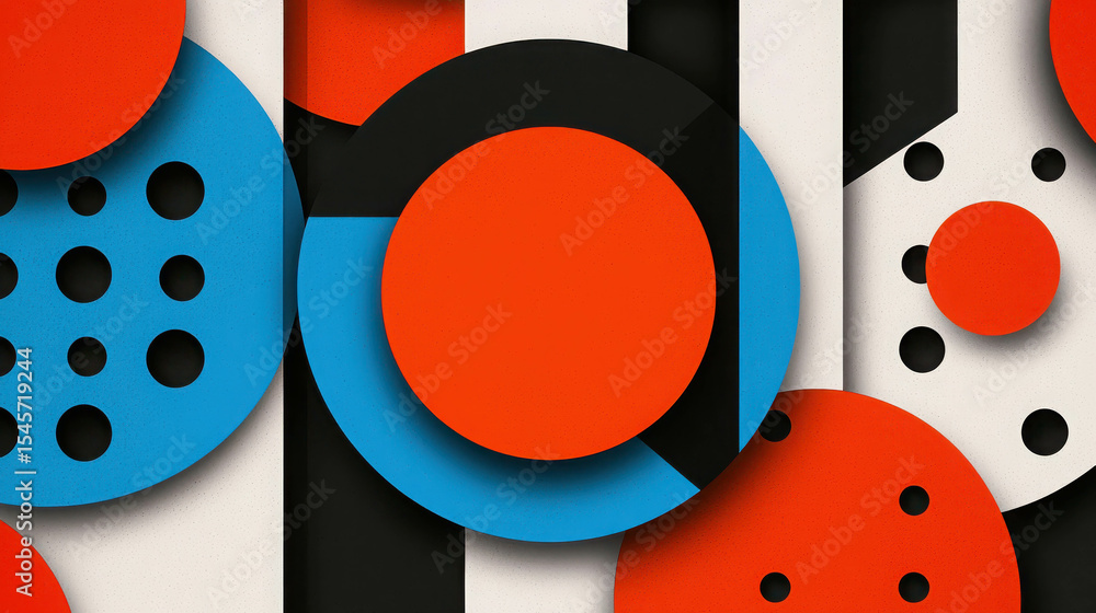 Poster colorful geometric shapes and forms with textures and striking contrast in modern abstract compositi