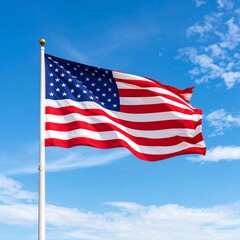 Fototapeta premium American Flag Waving Proudly Against a Bright Blue Sky
