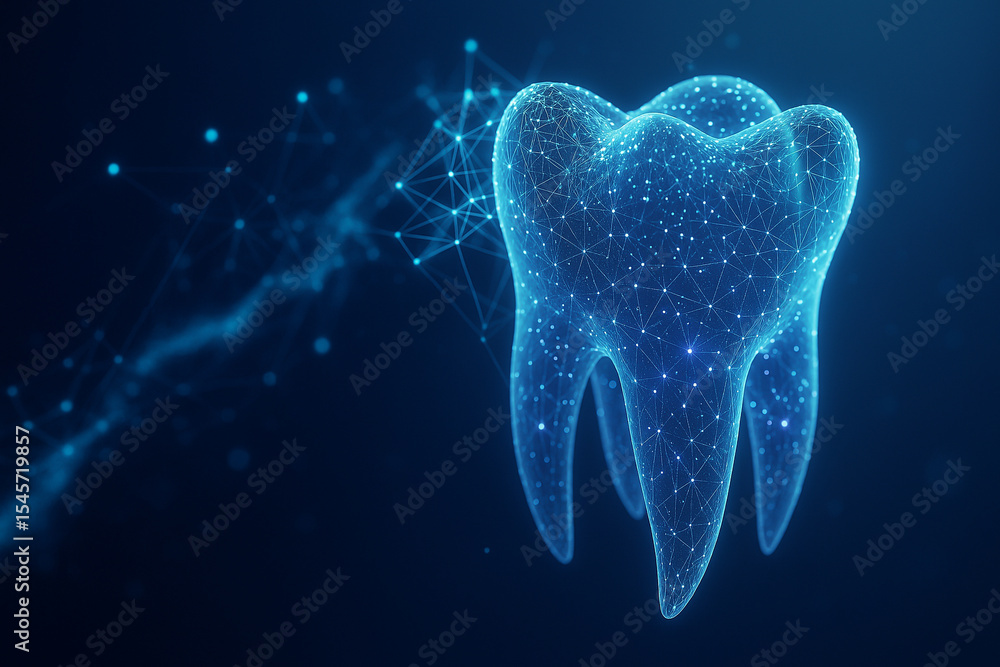 Aufkleber ai generated conceptual image of a translucent holographic tooth formed by glowing nodes and digital