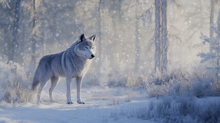 Fototapeta premium Grey wolf in snowy forest