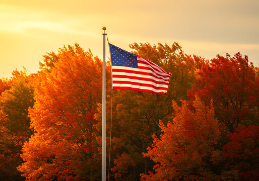 American flag autumn scene - Powered by Adobe