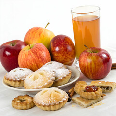 Fresh apples amidst pastry and drink isolated on transparent background  