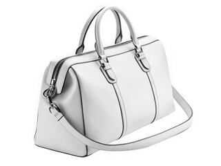 Naklejka premium Elegant off-white leather handbag with shoulder strap, studio shot