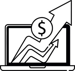 Minimal icon design representing online income, featuring a dollar sign inside a computer screen or mobile device to symbolize digital earnings.

