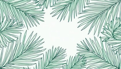 Fototapeta premium Light teal palm leaves frame a white background.