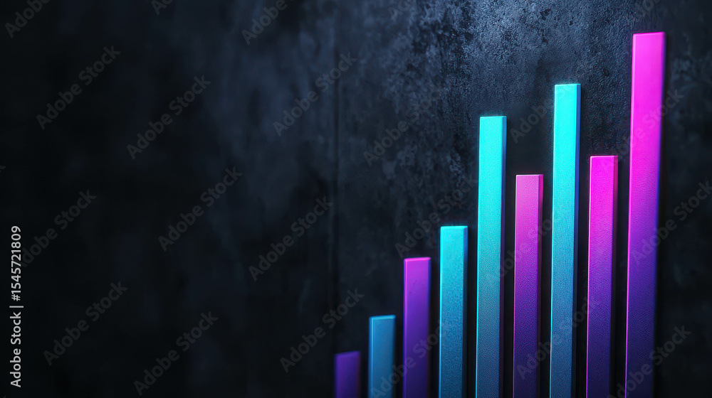 Aufkleber colorful neon bar graph representing growth and progress on a textured dark background highlighting 