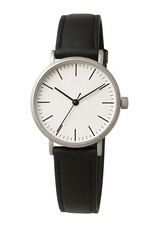 Minimalist black leather watch isolated on transparent background