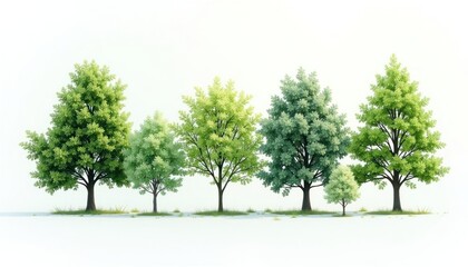 Fototapeta premium Row of various sized trees in a light green shade.
