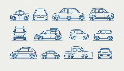 Obraz premium Various vehicle outlines in different perspectives.