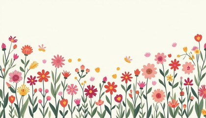 Fototapeta premium Colorful floral border design with various flowers.