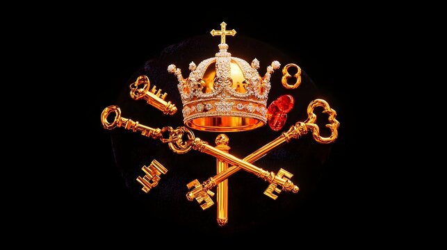 Golden Papal Crown Keys Dark Background Religious Symbol