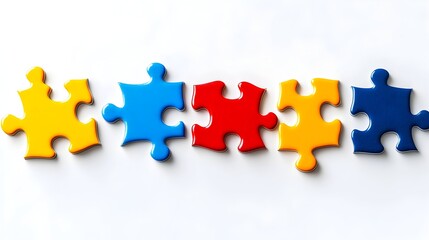 Obraz premium Colorful puzzle pieces connecting on white background