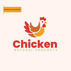 Stylized Chicken Logo: Red, Orange, and Yellow Vector Illustration for Natural Products Branding.