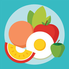 Healthy Brunch with Fruits and Eggs vector illustration of a set of fruits